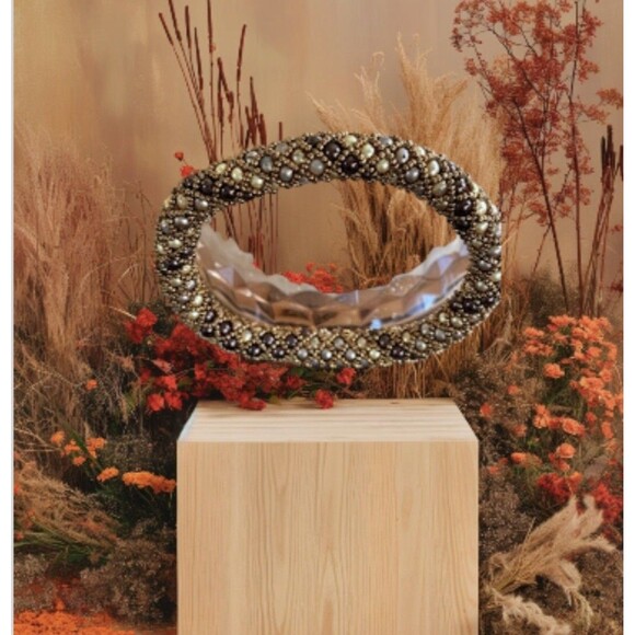 Peyote Stitch Bangle Bracelet  Swarovski Pearls Brown/Cream and  beads - Picture 4 of 4